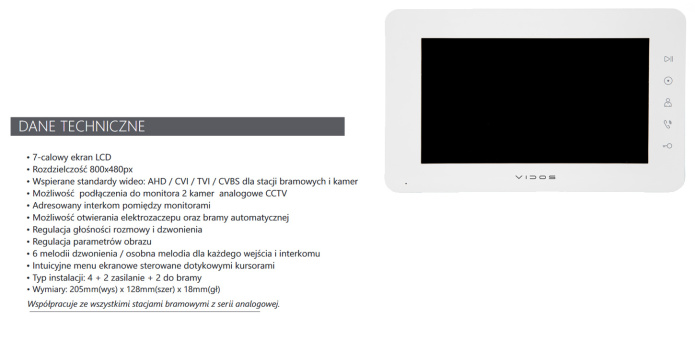 Vidos Monitor WiFi wideodomofonu M12W